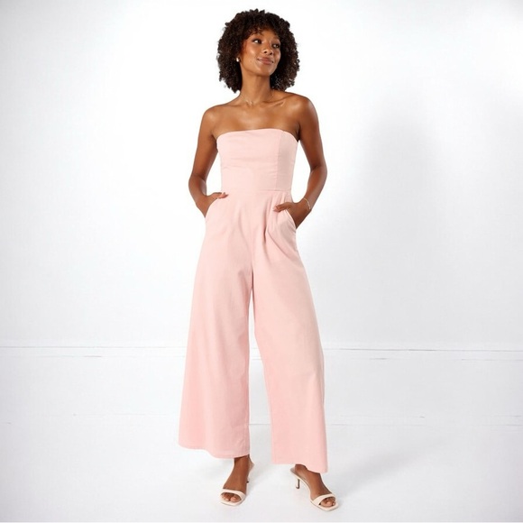 🌻NEW w.Tags Petal & Pup Jodie Pale Pink Strapless Jumpsuit Size Large - Picture 2 of 12